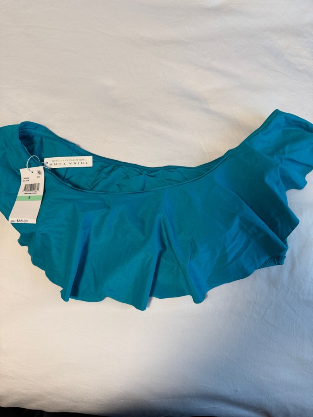 Trina Turk Teal Off-Shoulder Ruffle Swim Top